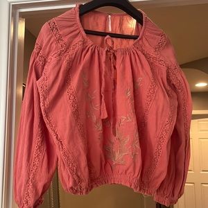 Free People  Embroidered Lace Peasant top